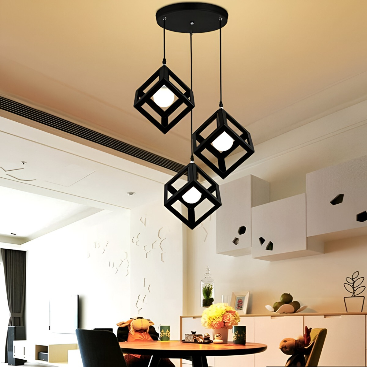 LÁMPARA COLGANTE TECHO LED 3 CUBOS HIERRO E27 JHN NEGRO - 10