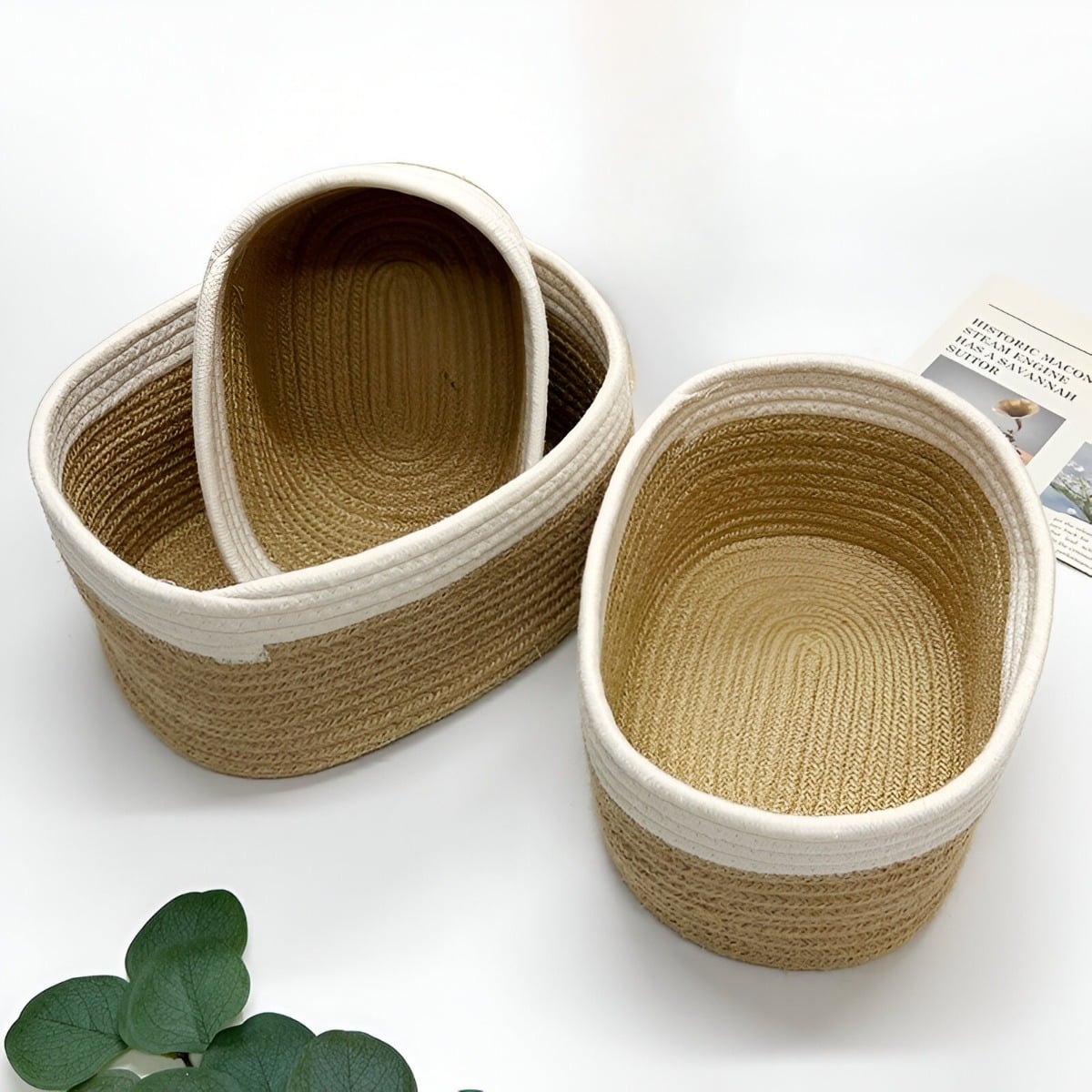 SET DE 3 CESTAS TEJIDAS CUERDA ALGODÓN DECORATIVAS JHN - 9