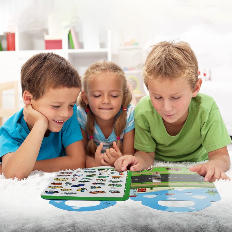 SET 3 JUEGO LIBRO PEGATINAS AUTOS CAMIONES NIÑOS LAU - 1