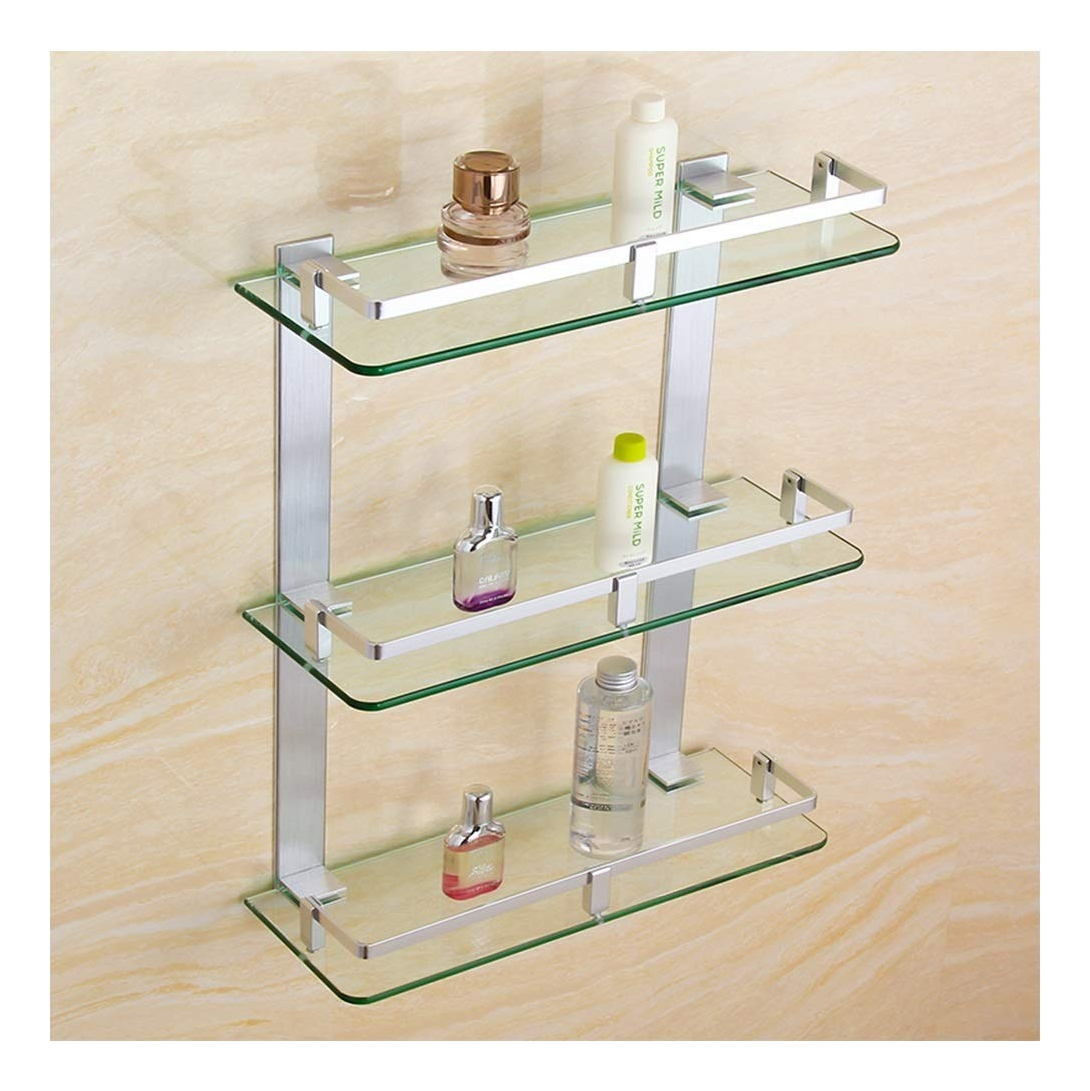 ESTANTE VIDRIO ORGANIZADOR BAÑO 3 NIVELES TEMPLADO JHN PLATA - 3