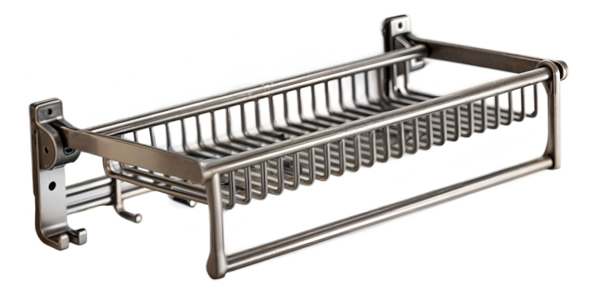 ESTANTE ACERO INOXIDABLE ORGANIZADOR BAÑO DOBLE BARRA 5 GANCHOS PARED JHN PLATA - 1