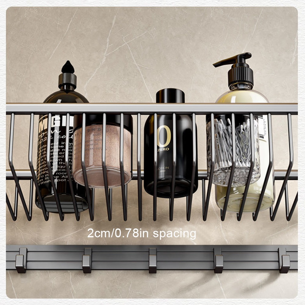 ESTANTE ACERO INOXIDABLE ORGANIZADOR BAÑO DOBLE BARRA 5 GANCHOS PARED JHN PLATA - 2