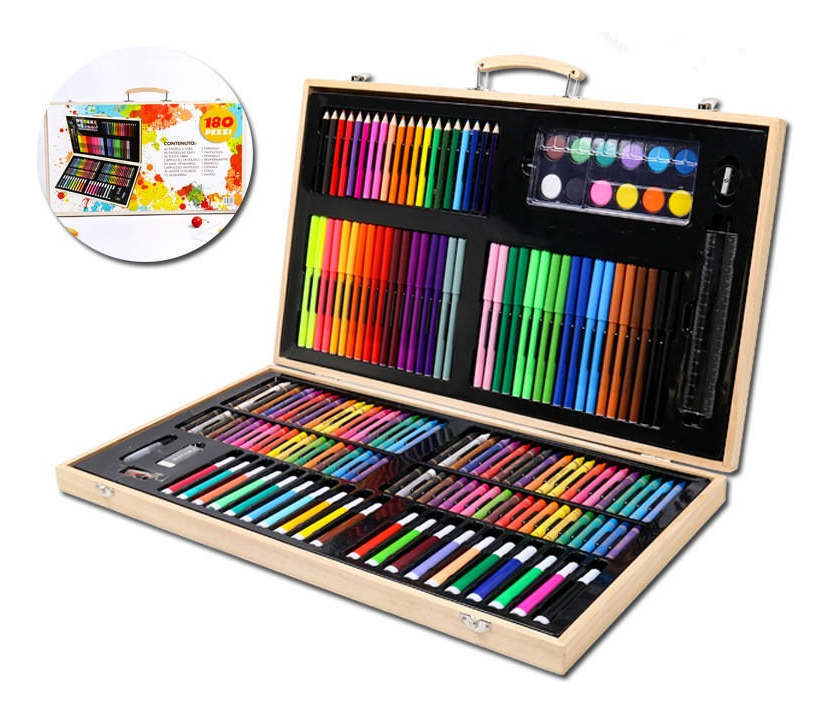 KIT DIBUJO LÁPICES CRAYONES PINTURA ACCESORIO 180 PIEZAS JHN - 8