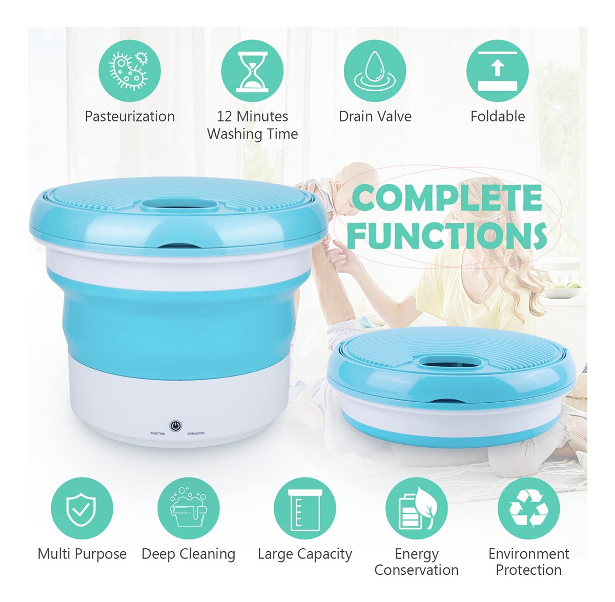 MINI LAVADORA PORTÁTIL LIMPIEZA AUTOMÁTICA ROPA JHN - 7