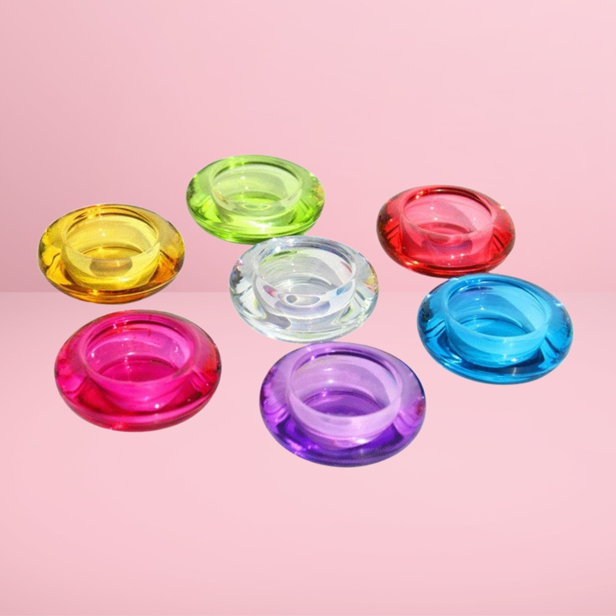 SET DE 7 PORTAVELAS DECORATIVO CRISTAL COLORES VIBRANTE JHN - 2
