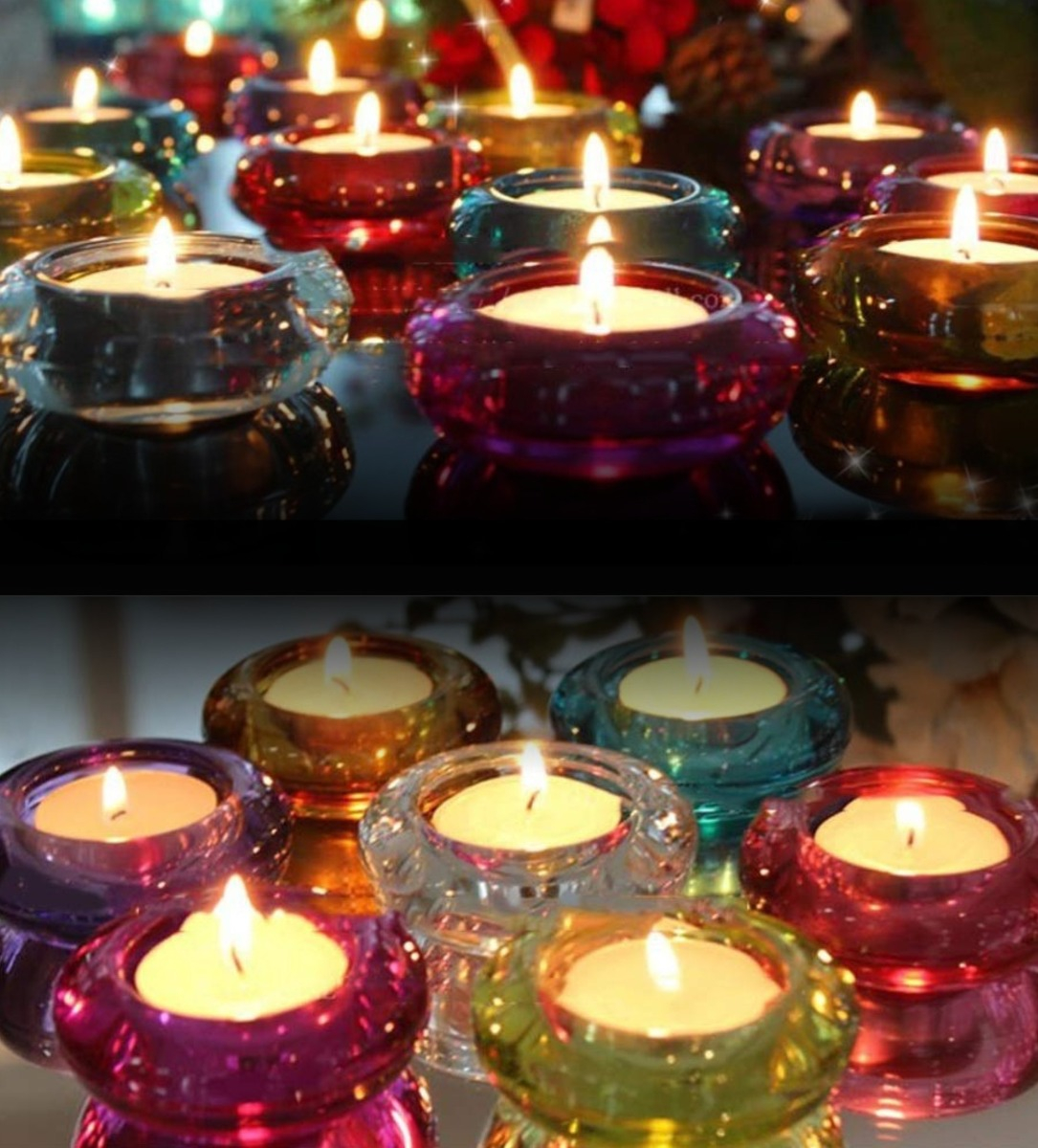 SET DE 7 PORTAVELAS DECORATIVO CRISTAL COLORES VIBRANTE JHN - 5