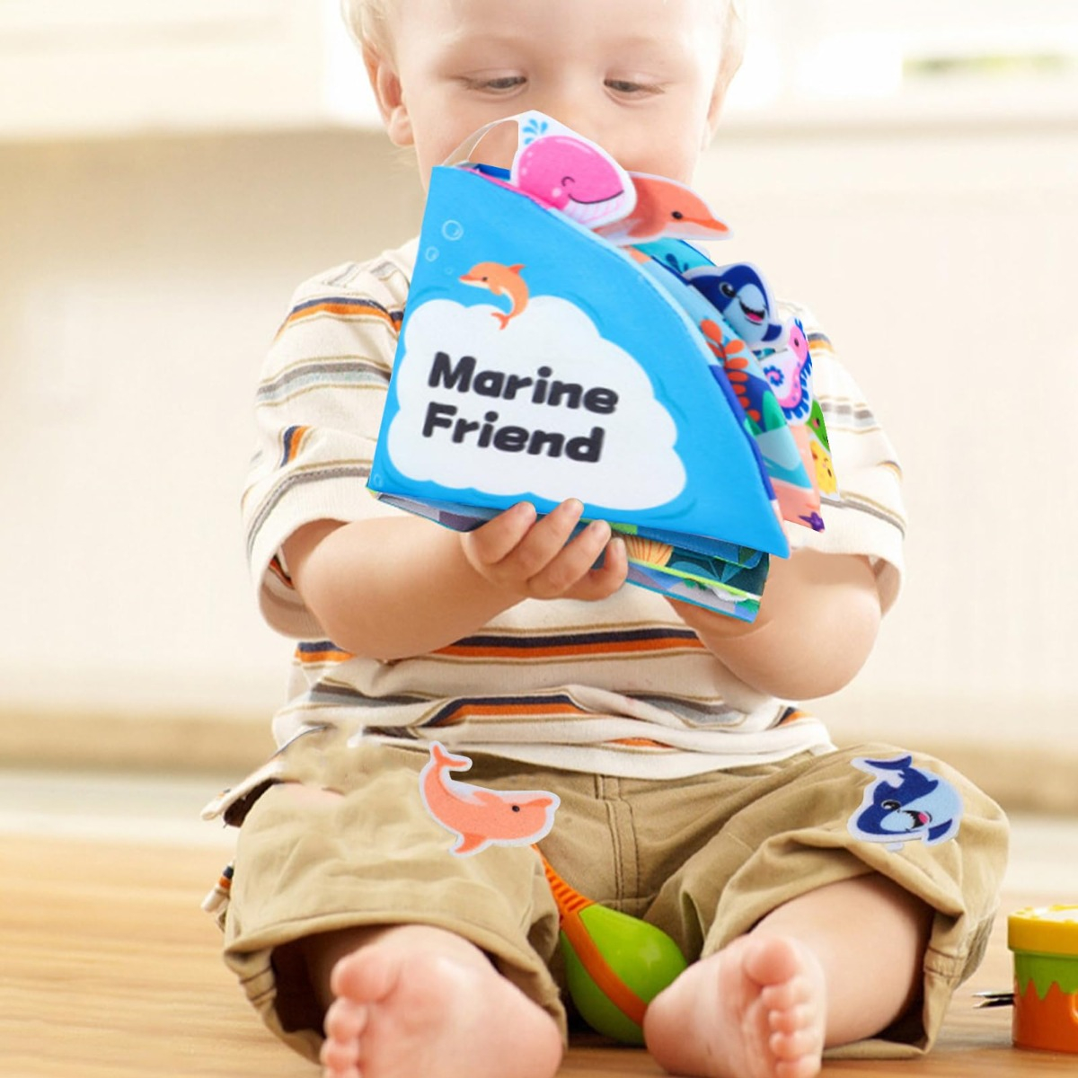 SET DE 2 LIBRO TELA BEBÉ EDUCATIVO SENSORIAL LAVABLE JHN - 4