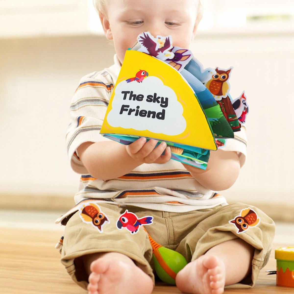 SET DE 2 LIBRO TELA BEBÉ EDUCATIVO SENSORIAL LAVABLE JHN - 9