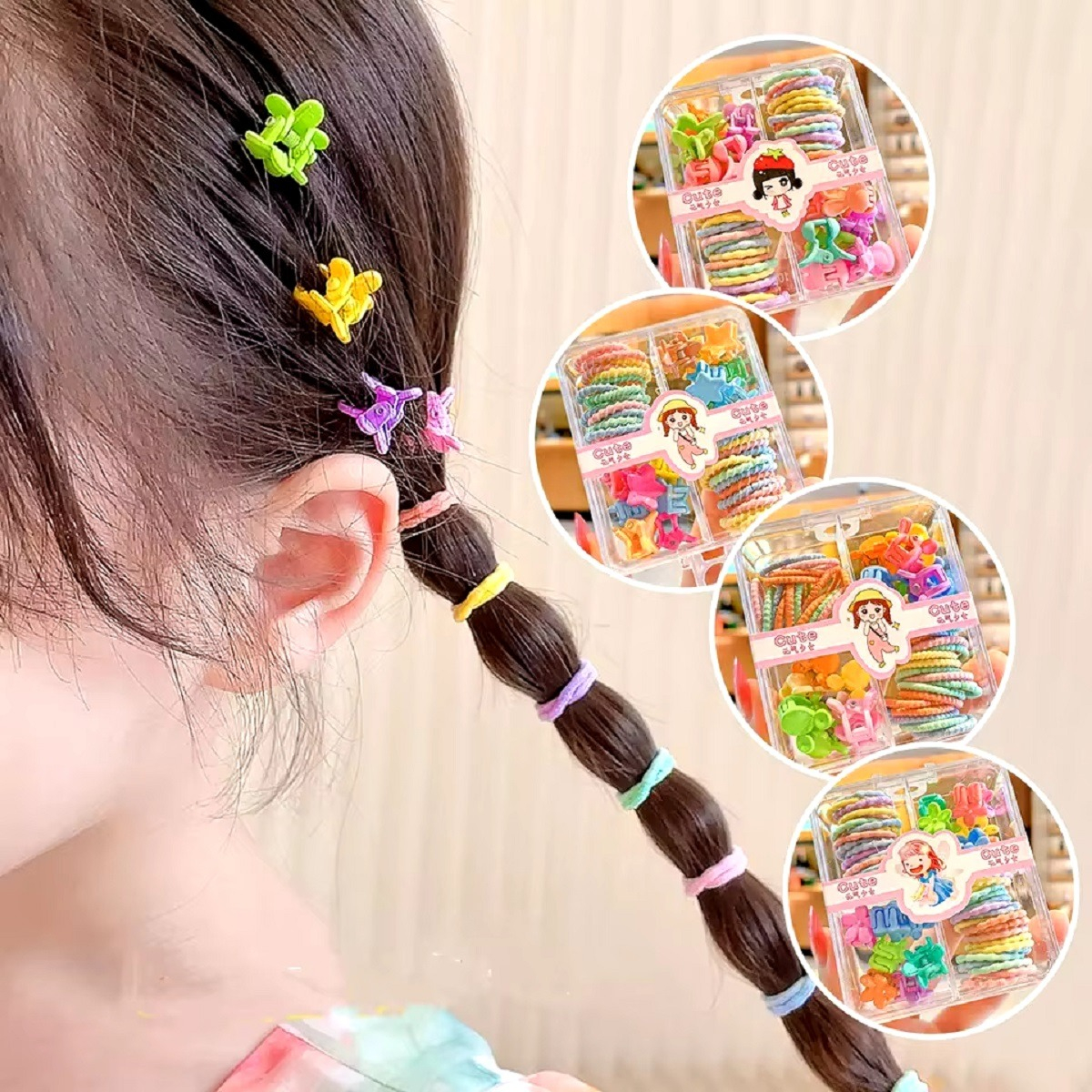 SET MULTICOLOR DE 5 PACK GOMAS PINZAS ELÁSTICAS NIÑAS COLETEROS JHN - 3