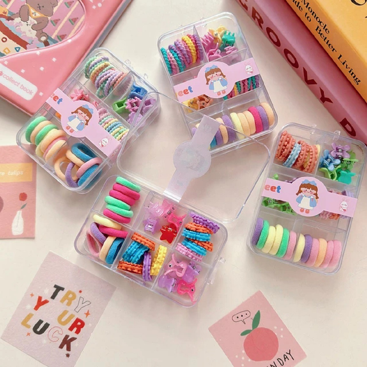 SET MULTICOLOR DE 5 PACK GOMAS PINZAS ELÁSTICAS NIÑAS COLETEROS JHN - 8