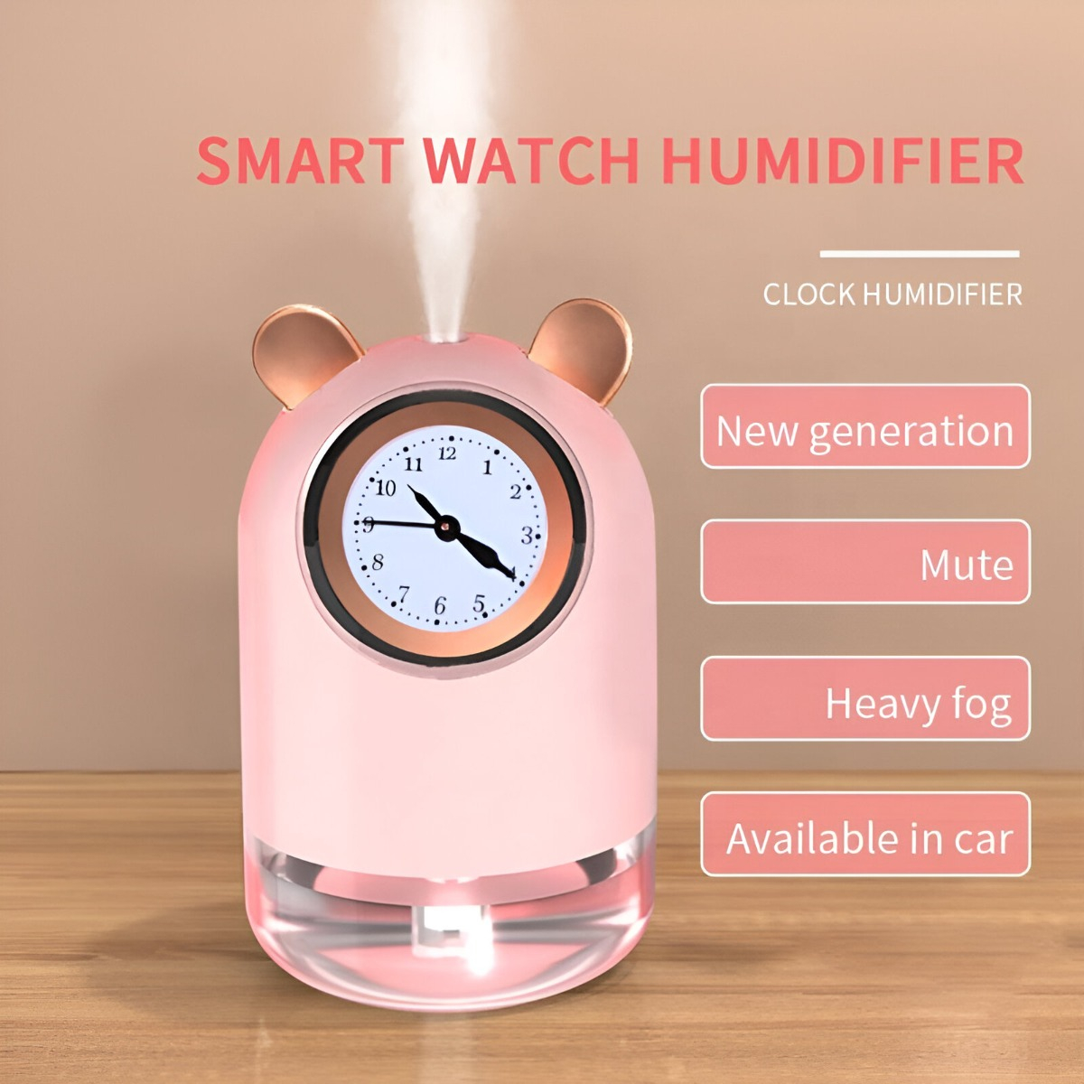HUMIDIFICADOR CUTE CLOCK ULTRASONICO PORTATIL HOGAR LAU - 2
