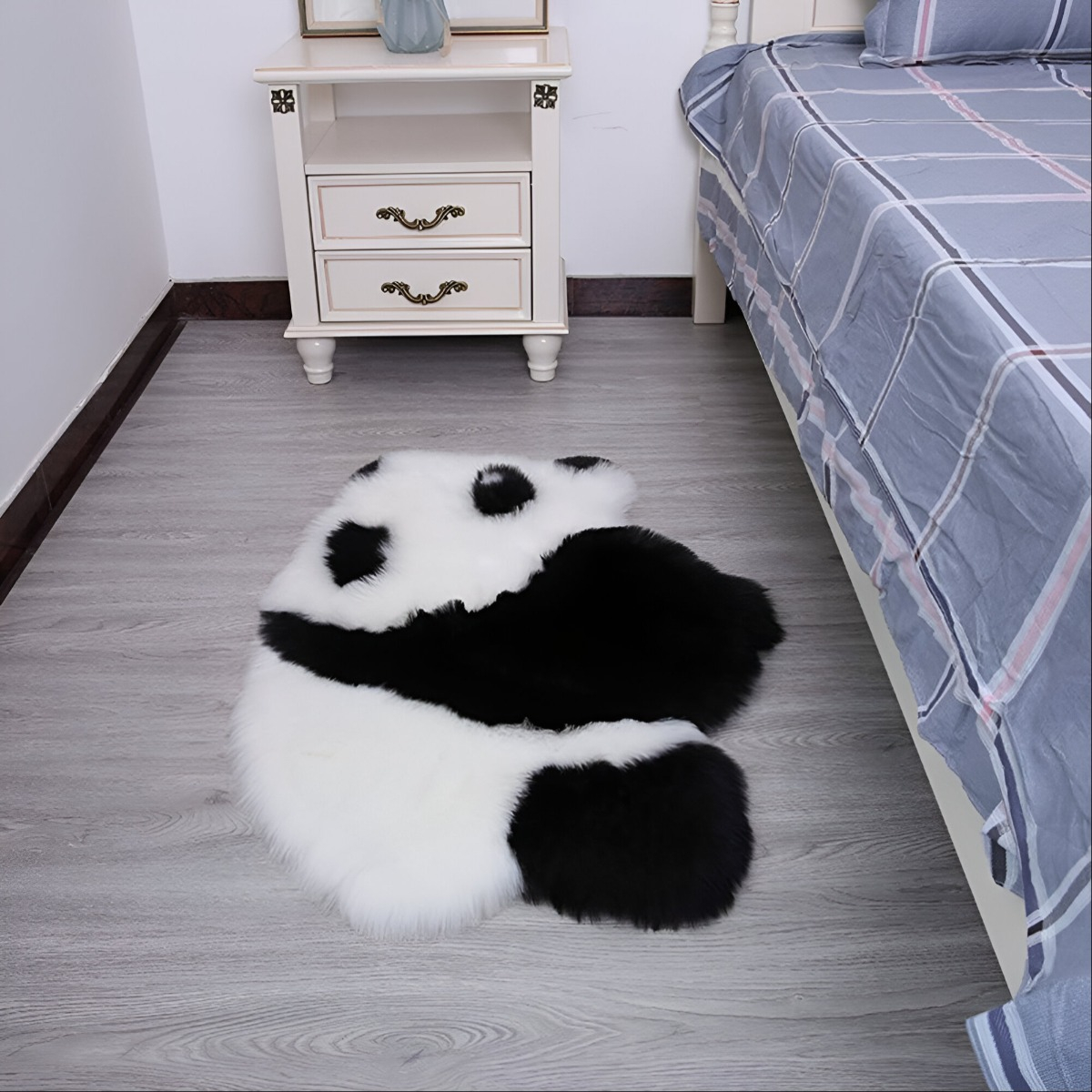 ALFOMBRA CONTEMPORÁNEA MODERNA PANDA ANTIDESLIZANTE BLANCO NEGRO JHN 60 X 90 CM - 5