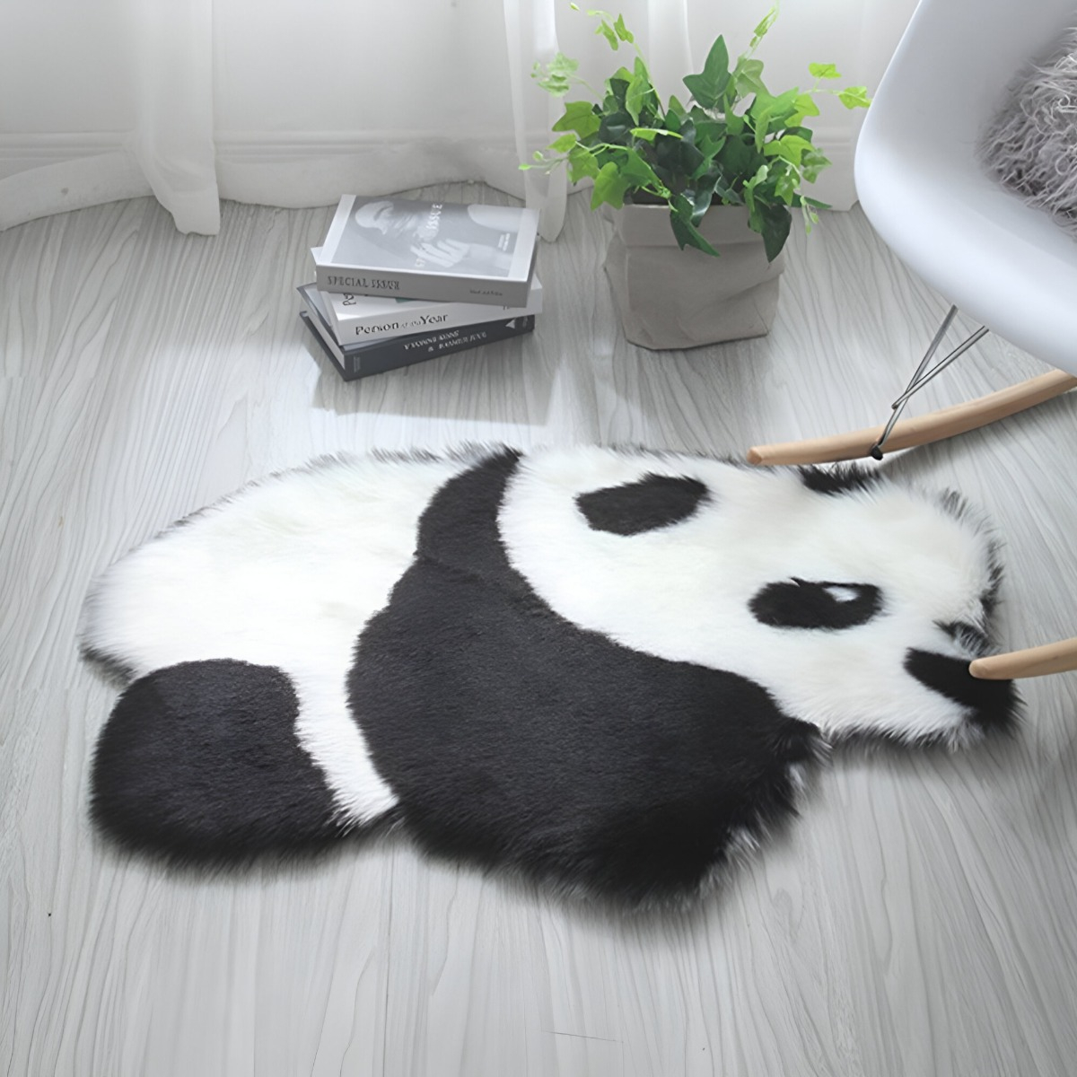 ALFOMBRA CONTEMPORÁNEA MODERNA PANDA ANTIDESLIZANTE BLANCO NEGRO JHN 60 X 90 CM - 8