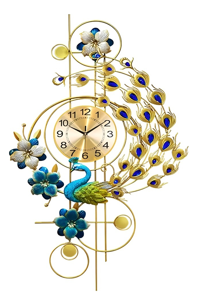 RELOJ PARED PAVO REAL GRANDE DECORATIVO SILENCIOSO JHN - 1