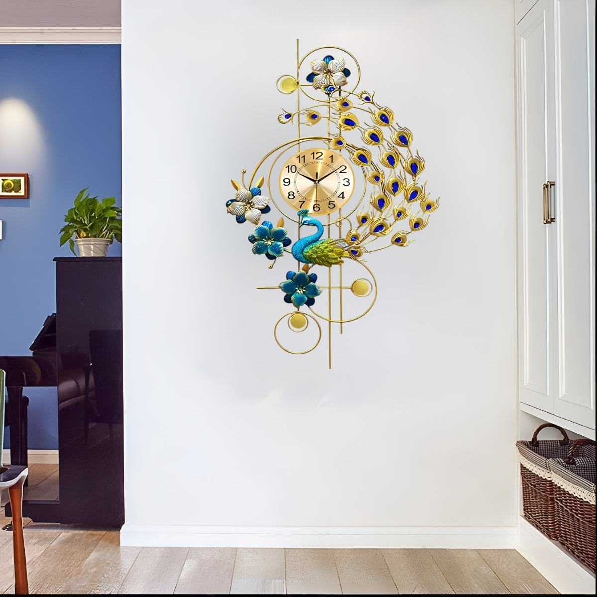 RELOJ PARED PAVO REAL GRANDE DECORATIVO SILENCIOSO JHN - 2