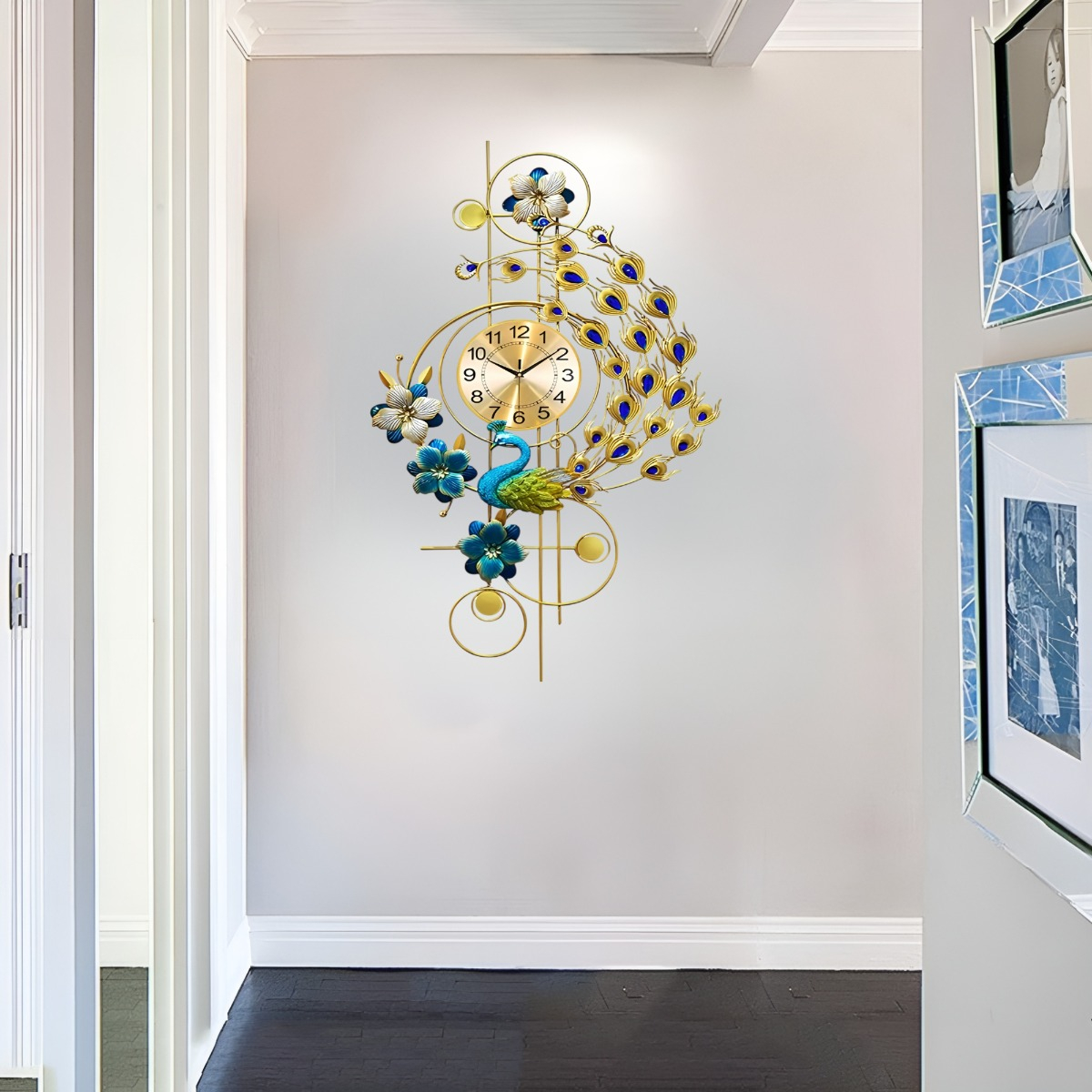 RELOJ PARED PAVO REAL GRANDE DECORATIVO SILENCIOSO JHN - 8