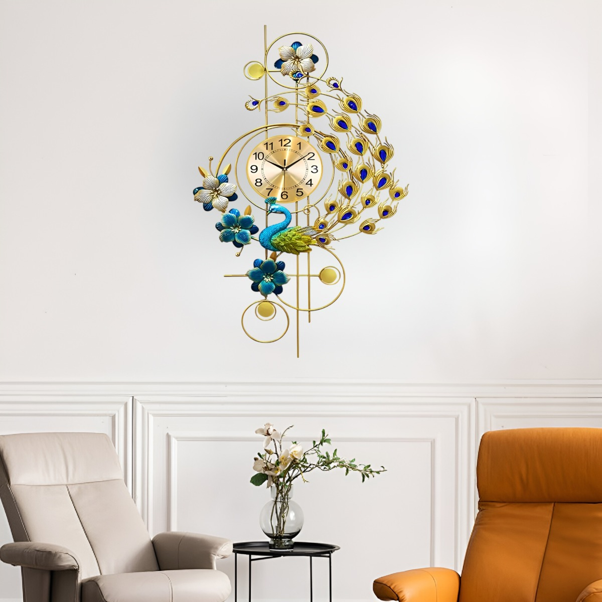 RELOJ PARED PAVO REAL GRANDE DECORATIVO SILENCIOSO JHN - 9