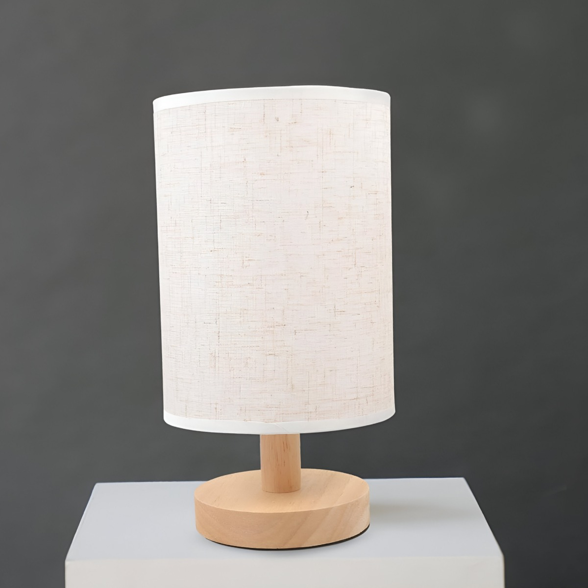 LÁMPARA MESA MINIMALISTA DECORATIVA MADERA REDONDA BEIGE JHN - 9