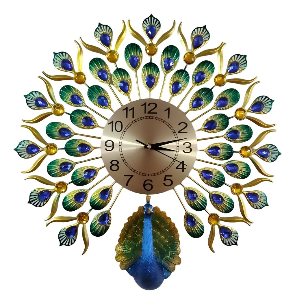 RELOJ PARED PAVO REAL DECORATIVO HERMOSO CLÁSICO JHN - 1