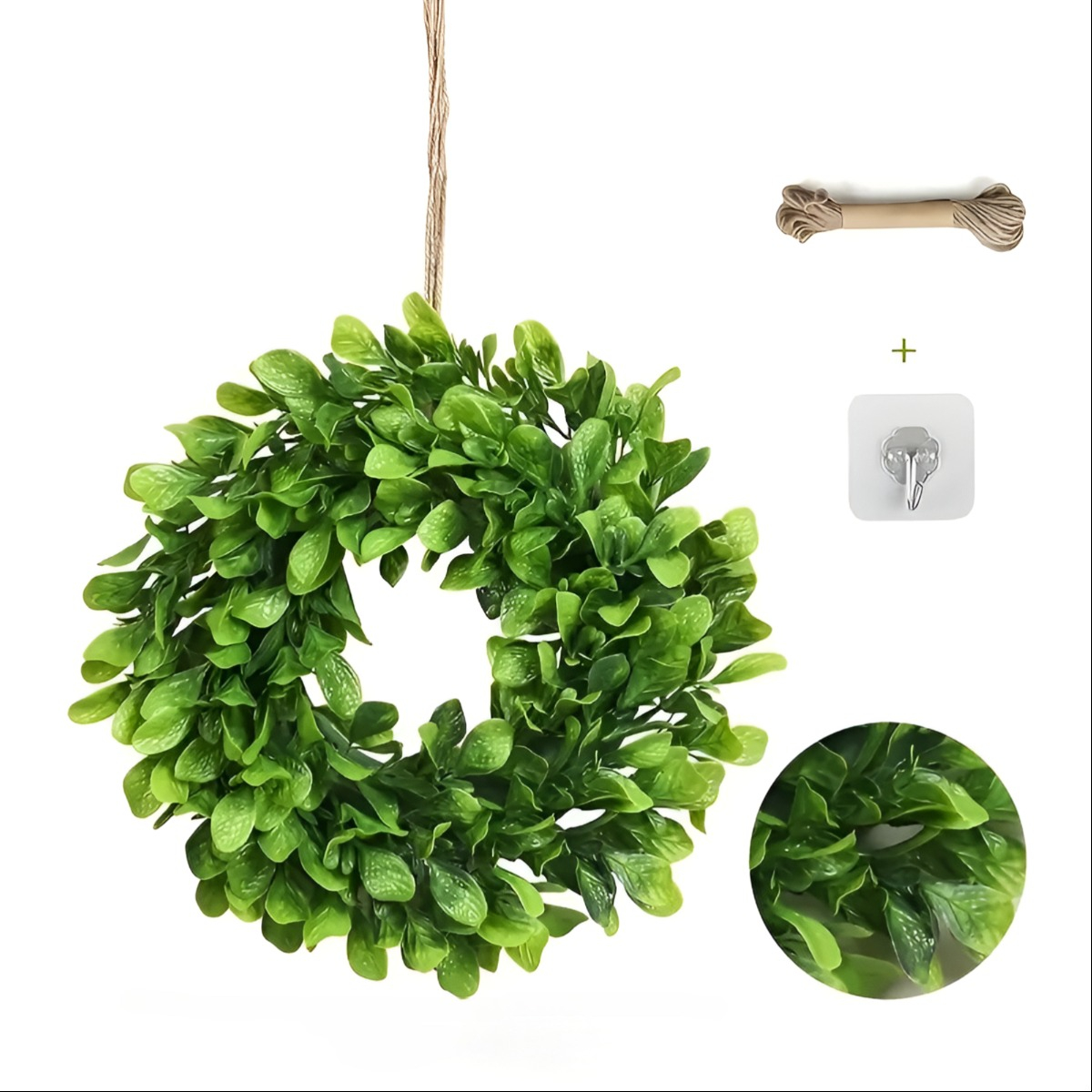 SET DE 2 CORONA ARTIFICIAL PUERTA DECORATIVA EUCALIPTO JHN - 3
