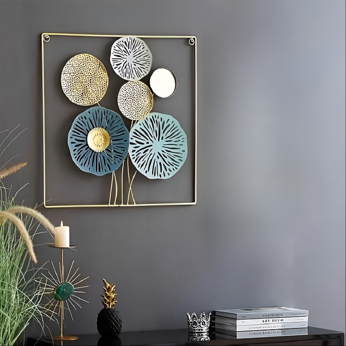 DECORACIÓN PARED ESPEJO METAL MODERNO EXQUISITO ADORNO JHN - 4