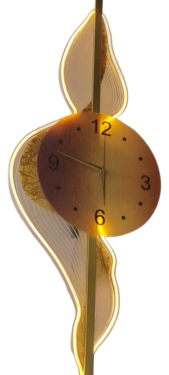 RELOJ PARED HOJAS DORADAS DECORATIVO HOGAR MODERNO JHN - 2