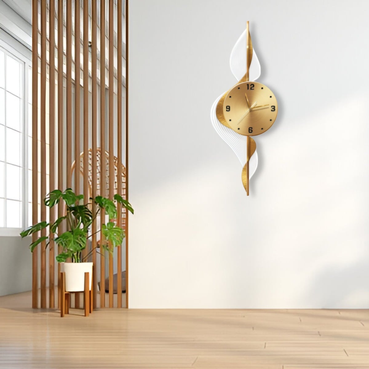 RELOJ PARED HOJAS DORADAS DECORATIVO HOGAR MODERNO JHN - 3