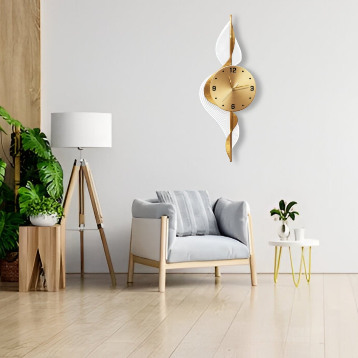 RELOJ PARED HOJAS DORADAS DECORATIVO HOGAR MODERNO JHN - 4