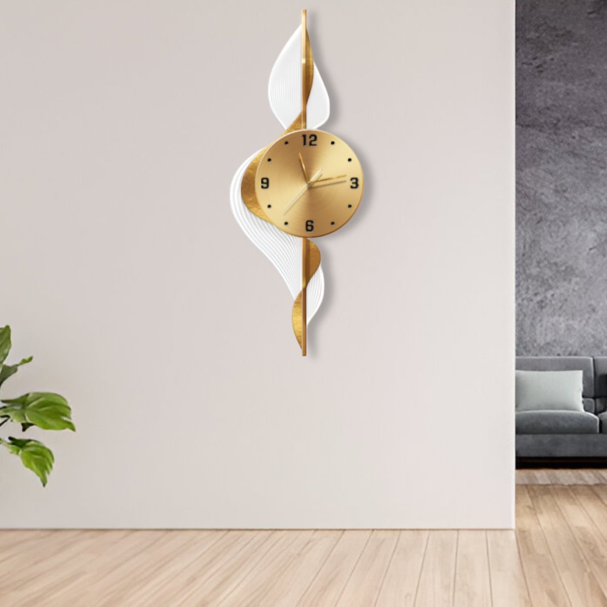 RELOJ PARED HOJAS DORADAS DECORATIVO HOGAR MODERNO JHN - 5