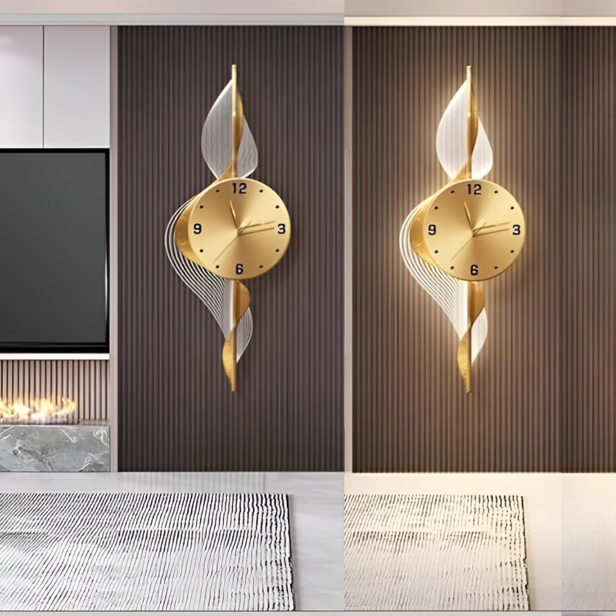 RELOJ PARED HOJAS DORADAS DECORATIVO HOGAR MODERNO JHN - 6
