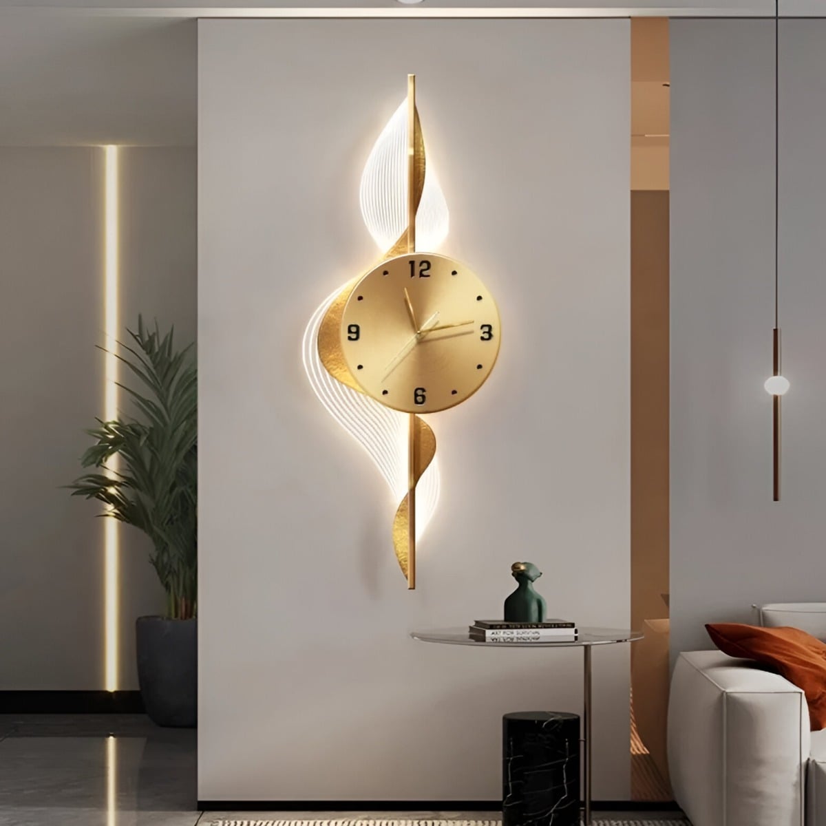 RELOJ PARED HOJAS DORADAS DECORATIVO HOGAR MODERNO JHN - 7