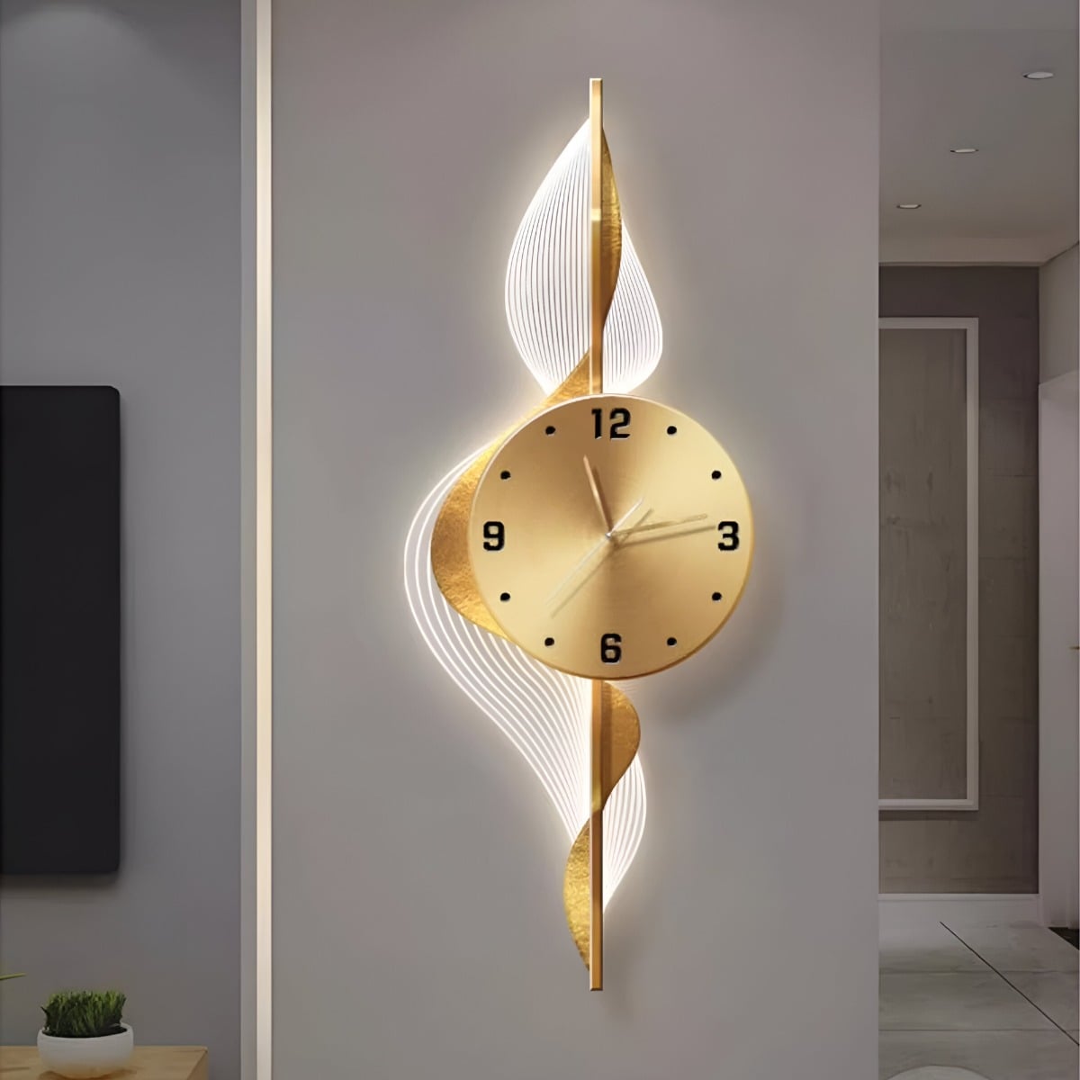 RELOJ PARED HOJAS DORADAS DECORATIVO HOGAR MODERNO JHN - 8