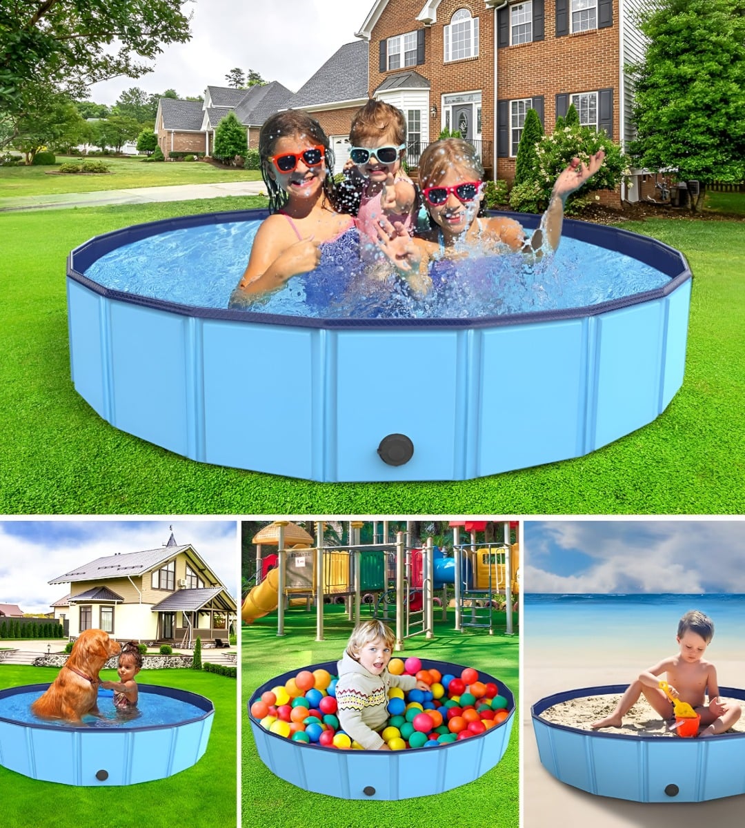 PISCINA PILETA PLEGABLE PARA MASCOTAS Y NIÑOS 160X30CM JHN - 5