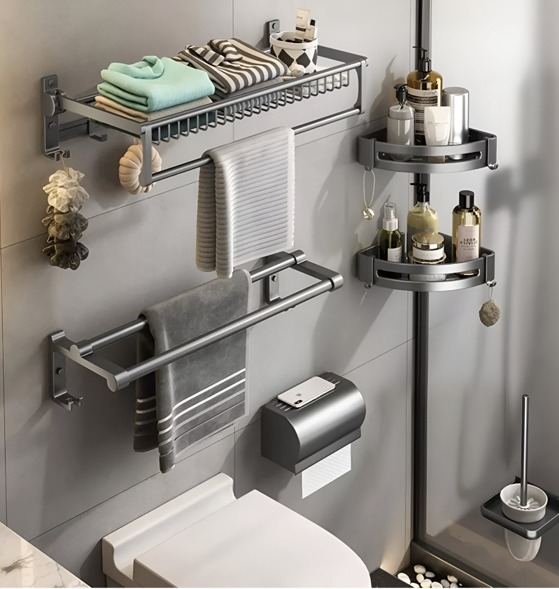 TOALLERO METAL BAÑO 20 PULGADAS DOBLE PLEGABLE BARRA TOALLA JHN MULTICOLOR - 4