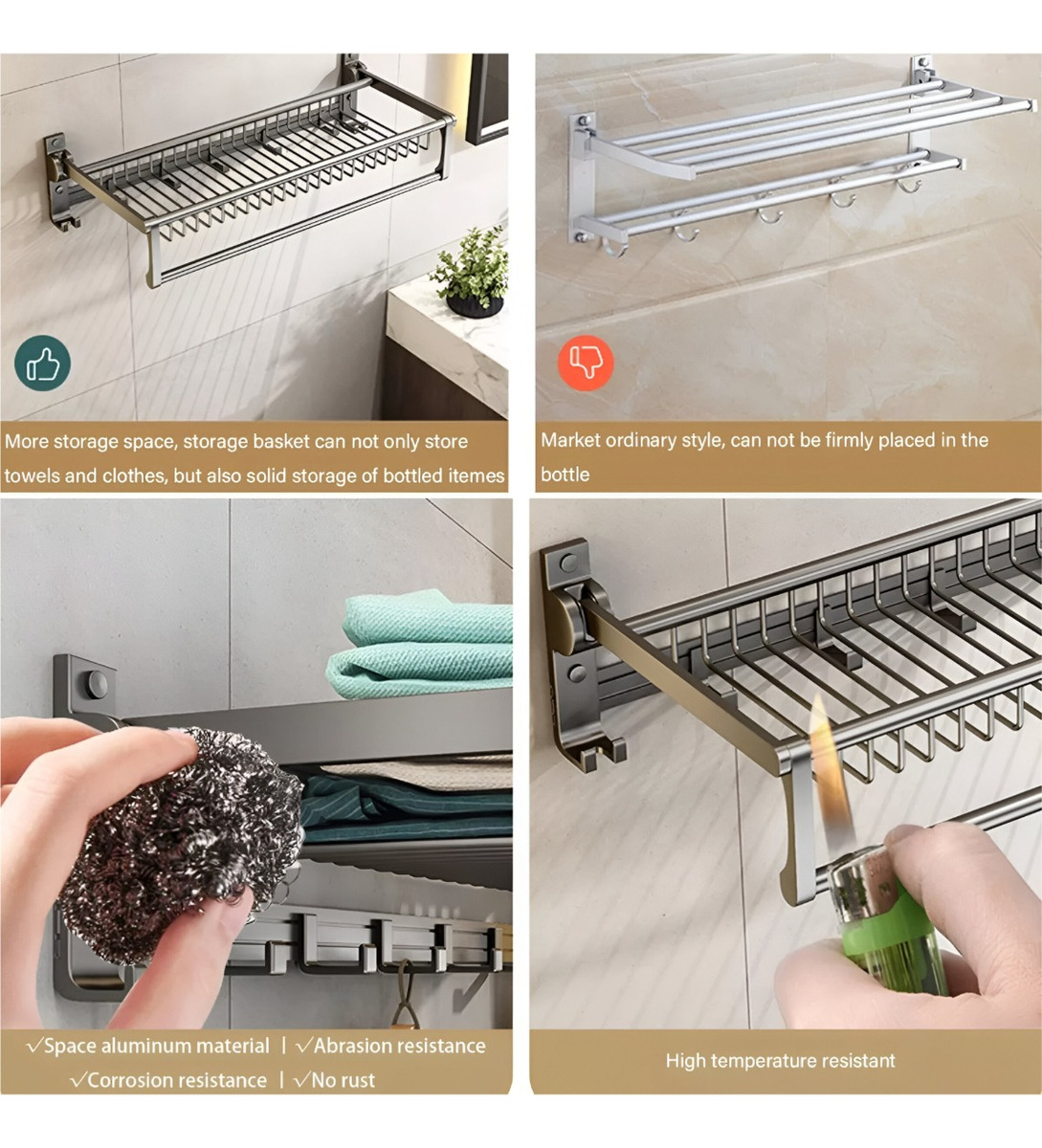 TOALLERO METAL BAÑO 20 PULGADAS DOBLE PLEGABLE BARRA TOALLA JHN MULTICOLOR - 10