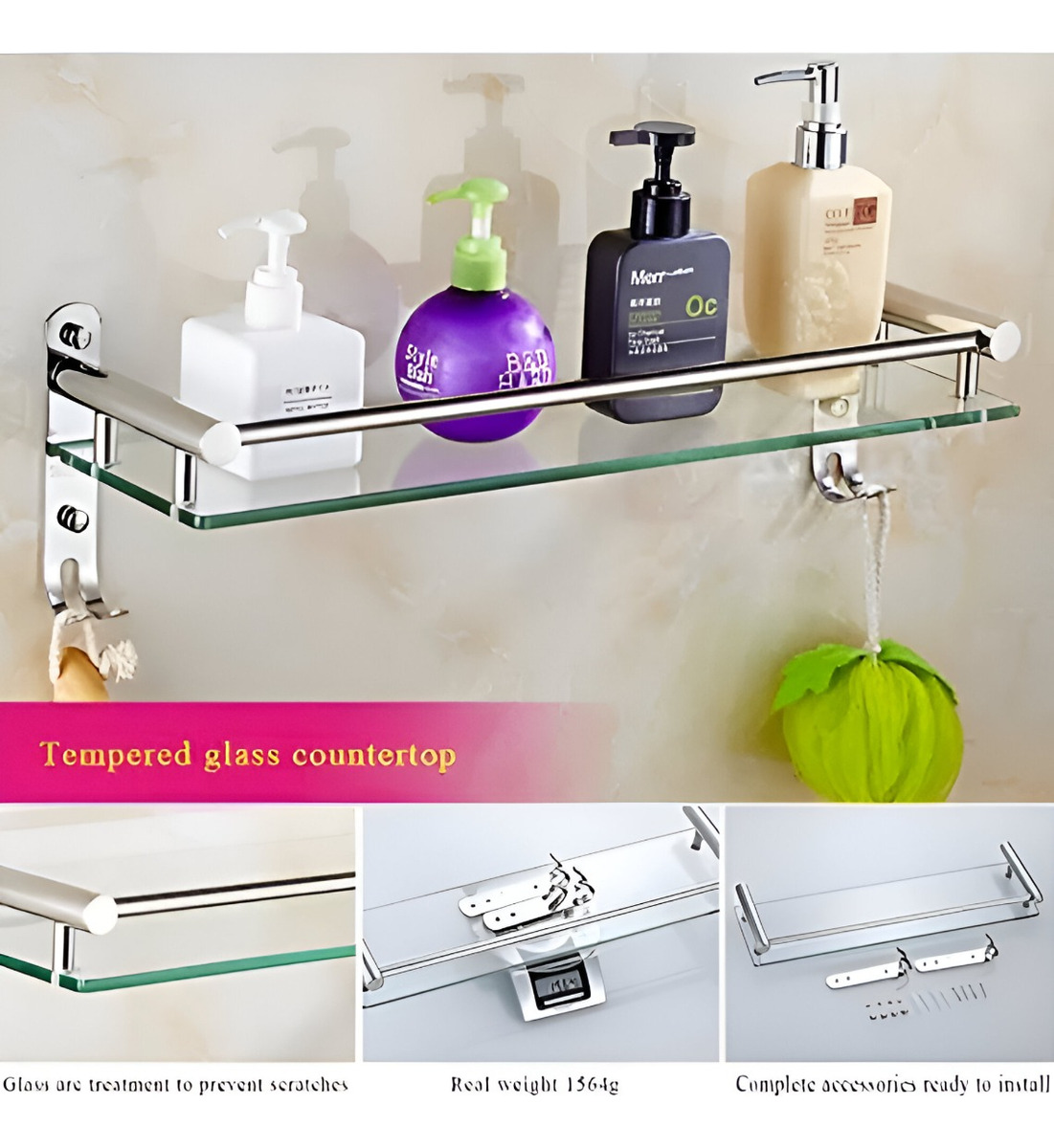 ESTANTE BAÑO VIDRIO REPISA TEMPLADO PARED JHN MULTICOLOR - 5