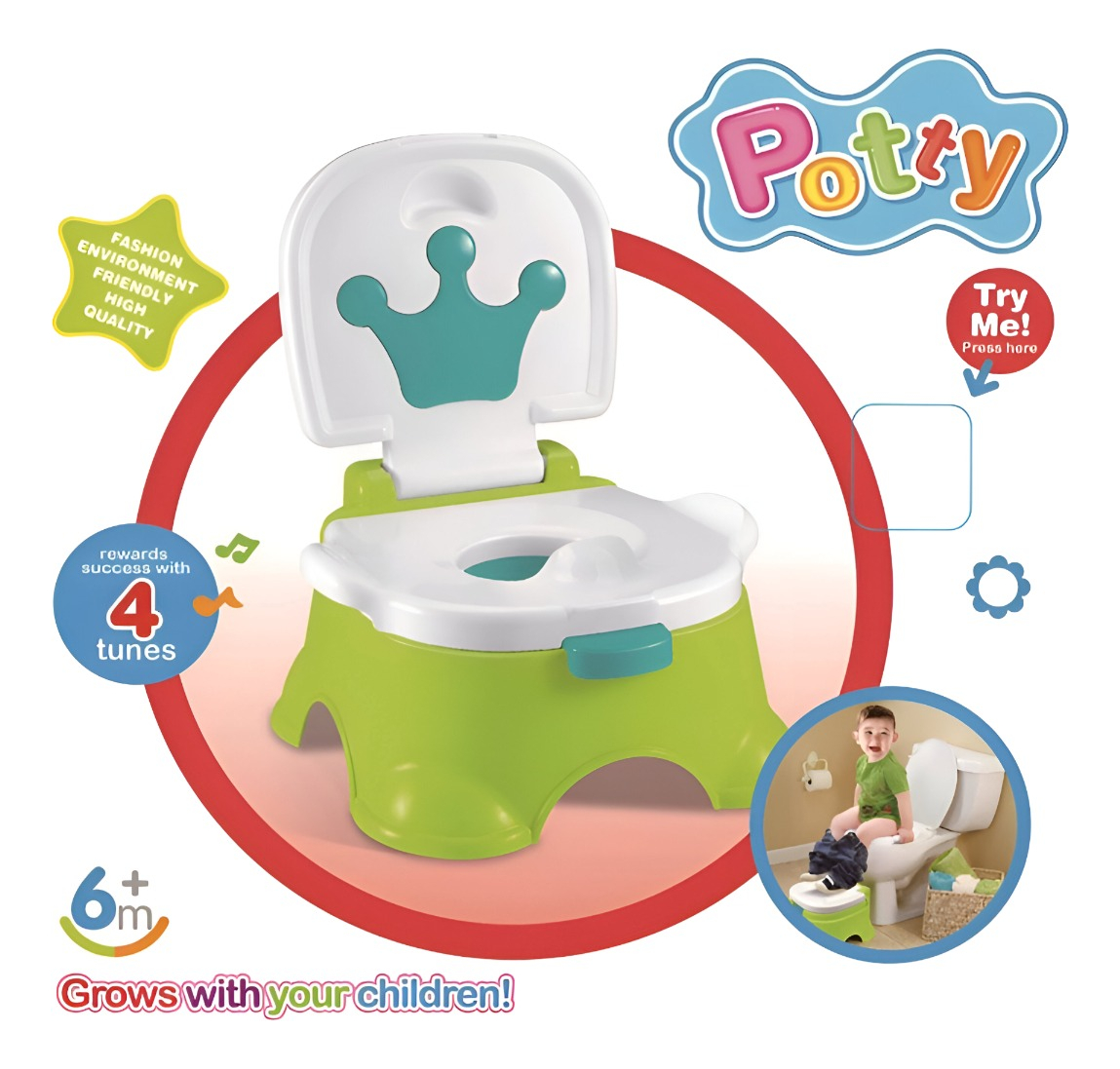 INODORO PORTÁTIL PELELA BEBÉS NIÑOS MUSICAL ORINAL JHN MULTICOLOR - 7