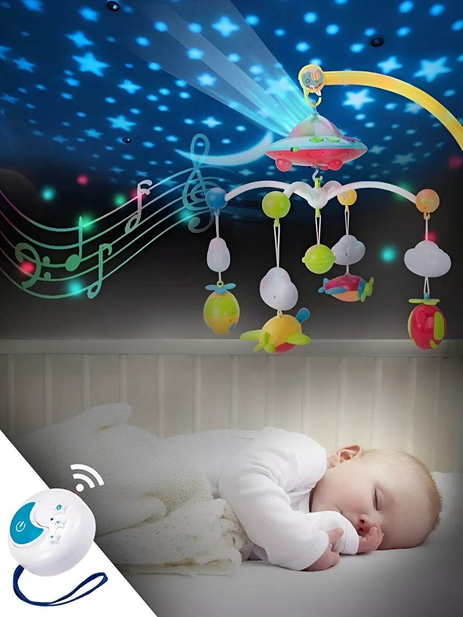 MÓVIL CUNA MULTICOLOR MUSICAL BEBÉ LUZ PROYECTOR ESTRELLA SONAJERO JHN - 4