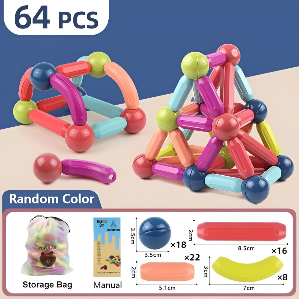 BLOQUES MAGNÉTICOS CONSTRUCCIÓN MULTICOLOR APRENDIZAJE EDUCATIVO JHN - 8