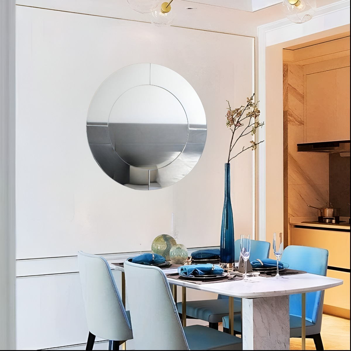 ESPEJO PARED REDONDO ELEGANTE BORDE ESPEJO DECORATIVO JHN - 4