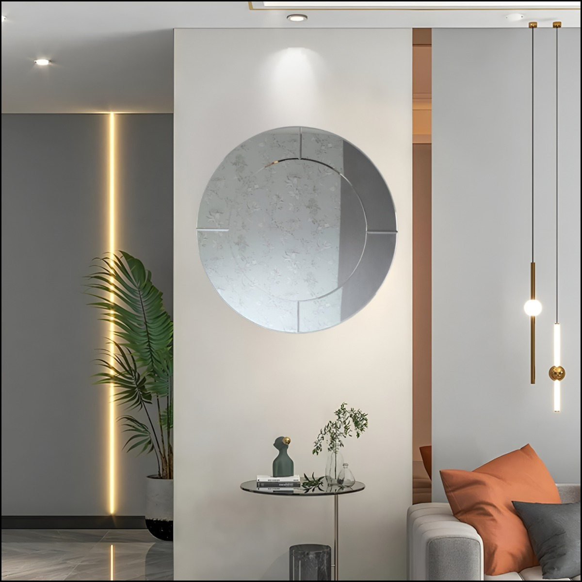 ESPEJO PARED REDONDO ELEGANTE BORDE ESPEJO DECORATIVO JHN - 6