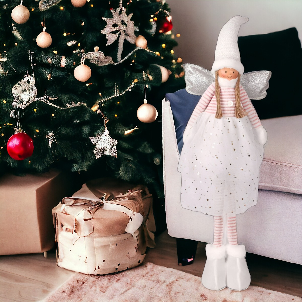 DECORACIÓN ÁNGEL NAVIDAD DE PIE 79 CM TRENZADO ESTRELLA JHN - 6