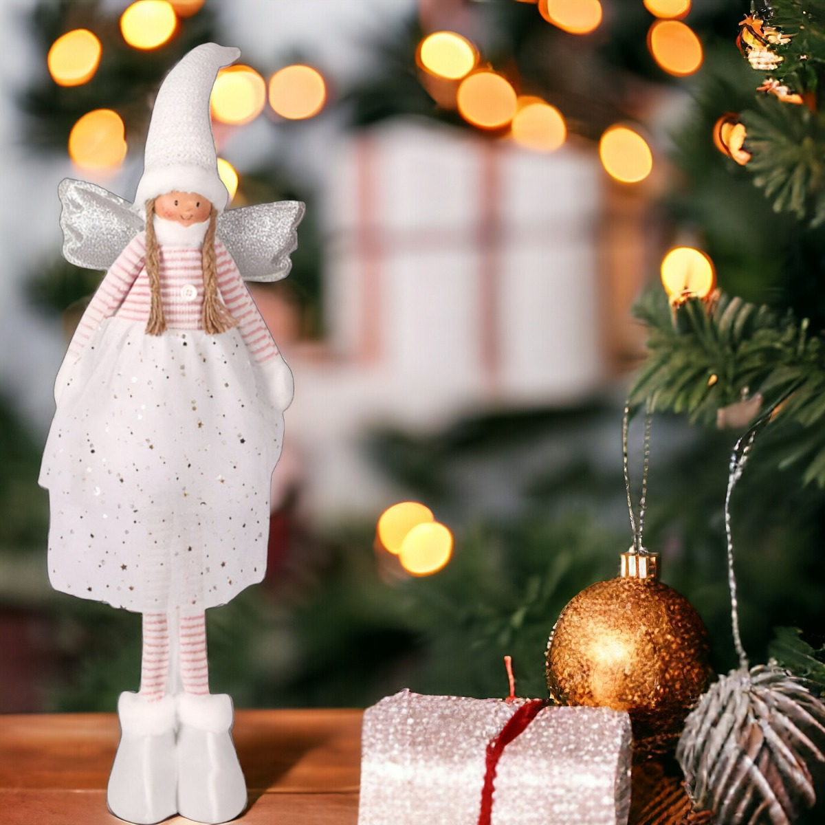 DECORACIÓN ÁNGEL NAVIDAD DE PIE 79 CM TRENZADO ESTRELLA JHN - 8