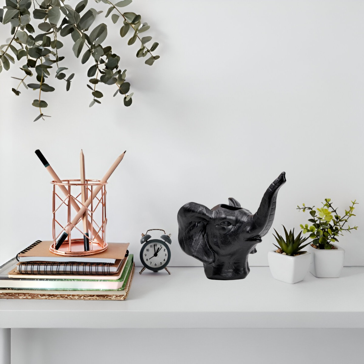MACETA CERÁMICA ELEFANTE NEGRO DECORACIÓN JHN - 8