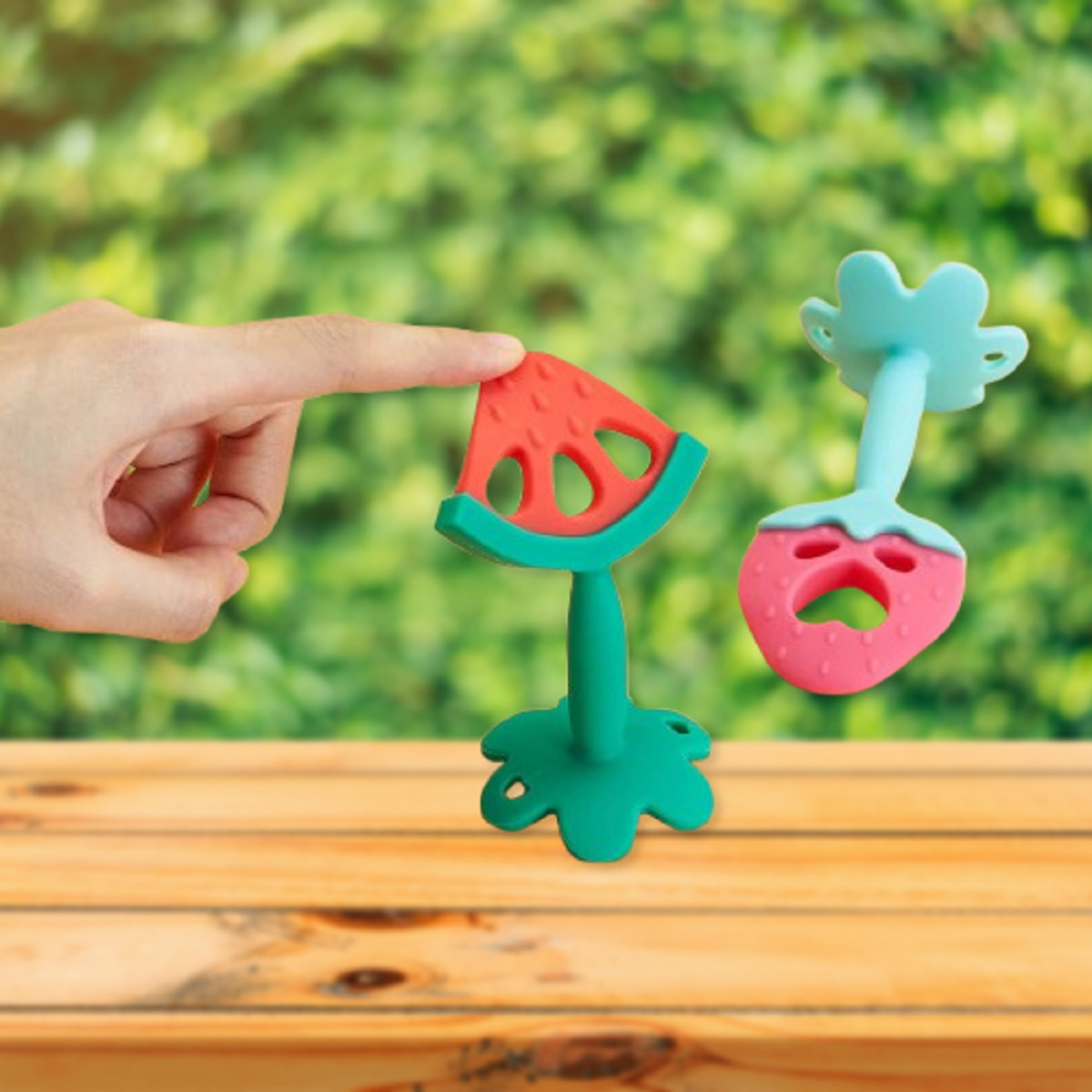 MORDEDOR SET 4 SILICONA DISEÑO FRUTAS DIVERTIDO BEBÉ LAU - 2