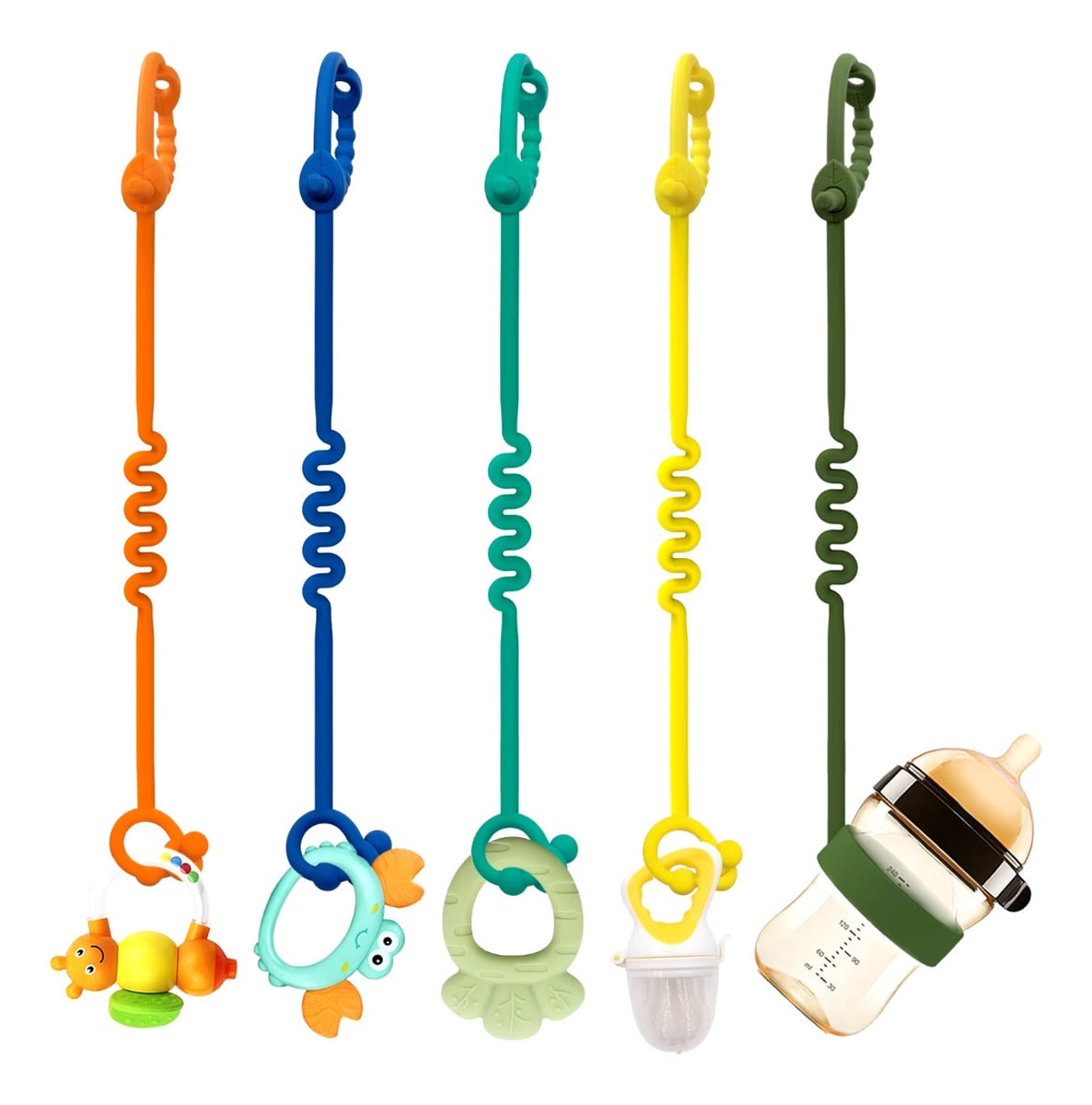SET 5 PORTACHUPETES MULTICOLOR MAMADERAS SILICONA JUGUETE BEBES LAU - 3