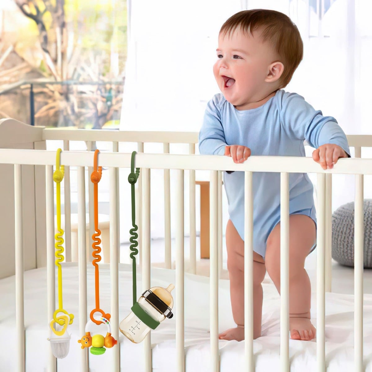 SET 5 PORTACHUPETES MULTICOLOR MAMADERAS SILICONA JUGUETE BEBES LAU - 9