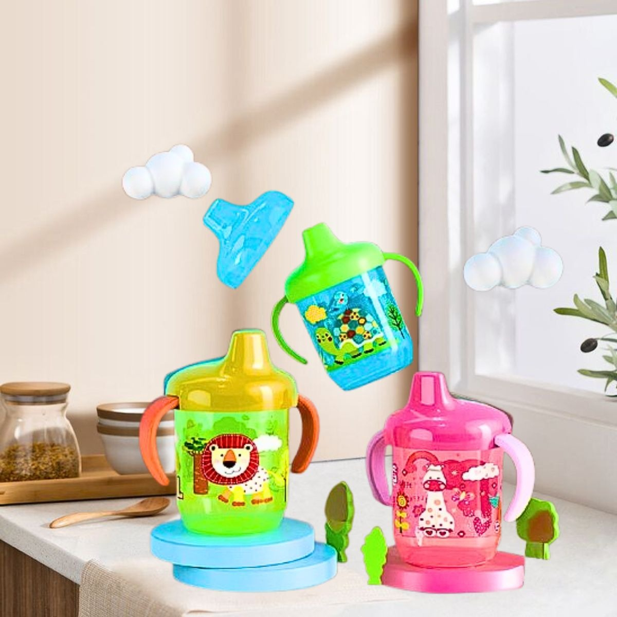 SET 4 VASOS SILICONA ANTIDERRAME ENTRENADOR 6M BEBES LAU - 5