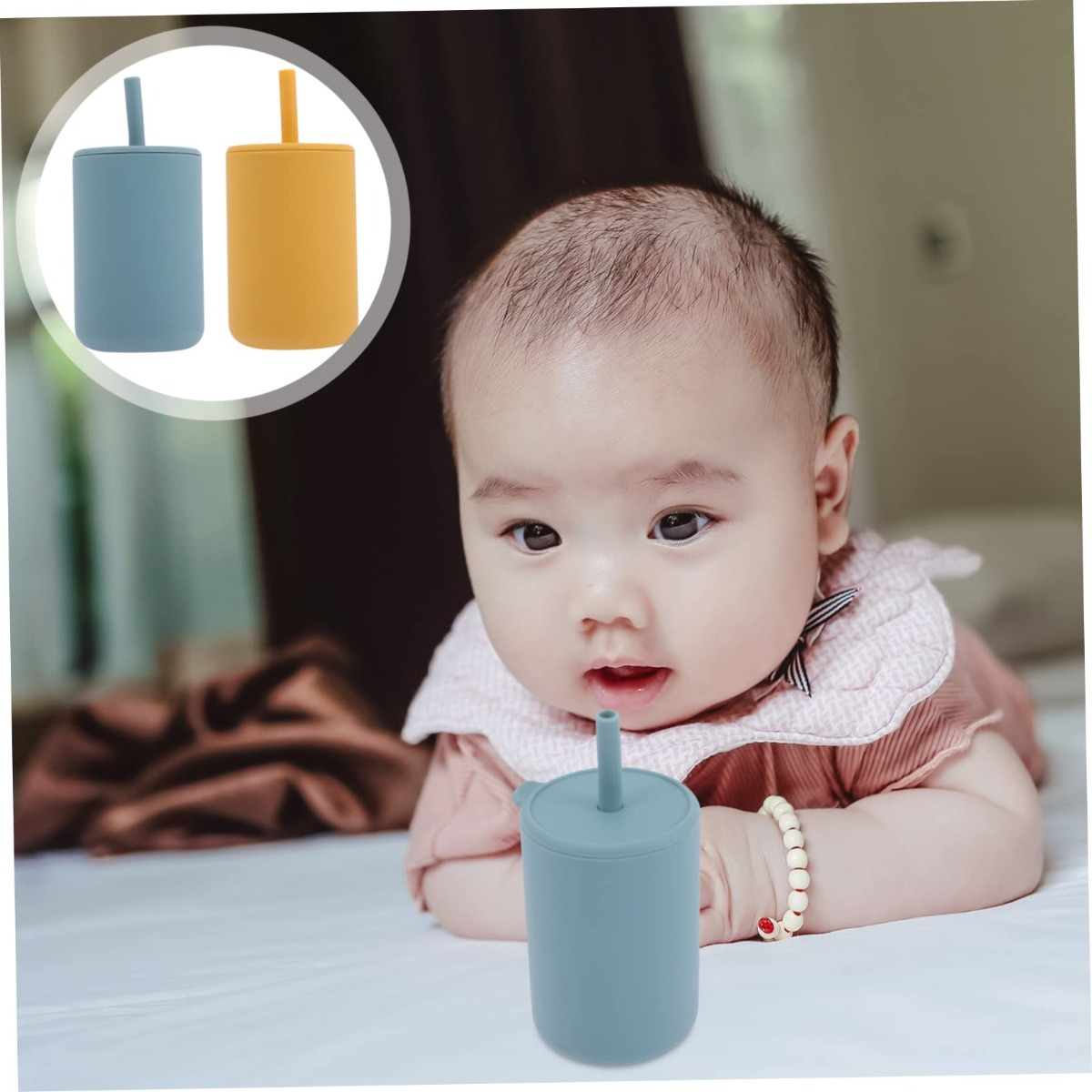 SET 3 VASOS SILICONA BOMBILLA ENTRENAMIENTO BEBE NIÑOS LAU - 3