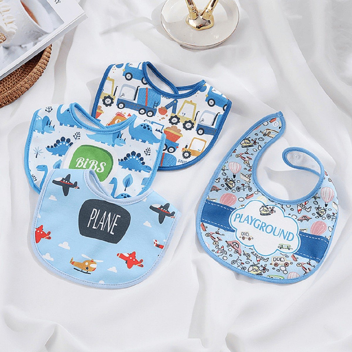 SET 6 BABEROS ESTAMPADOS IMPERMEABLE DIVERTIDO BEBE LAU - 5